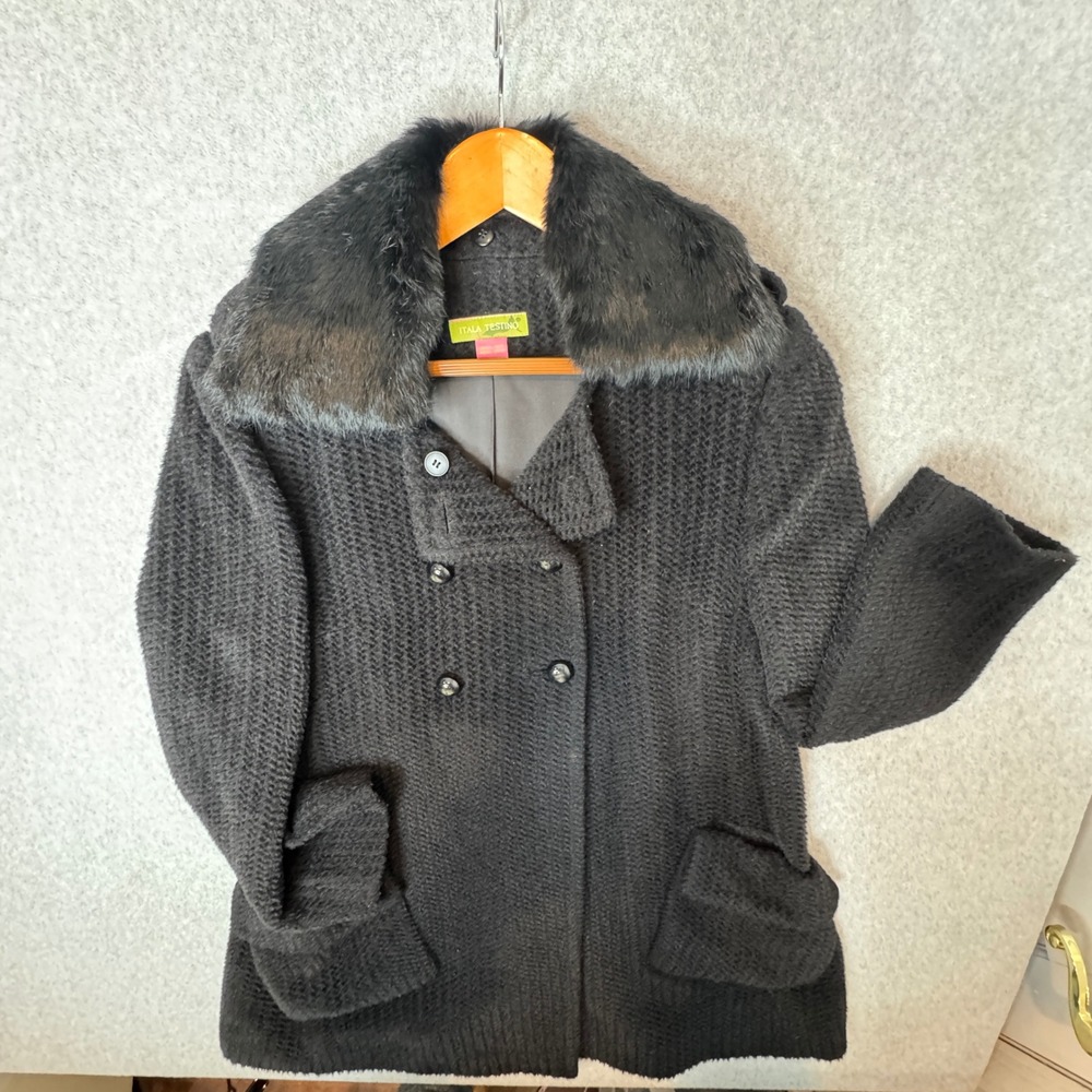ITALA TESTINO Jacket Womens Large Suri Alpaca‎ Wool Fuzzy Coat Peru Fur Collar